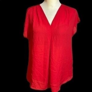INC Women's Blouse Red Size Large Inverted-Pleat V-Neck Top Solid $59